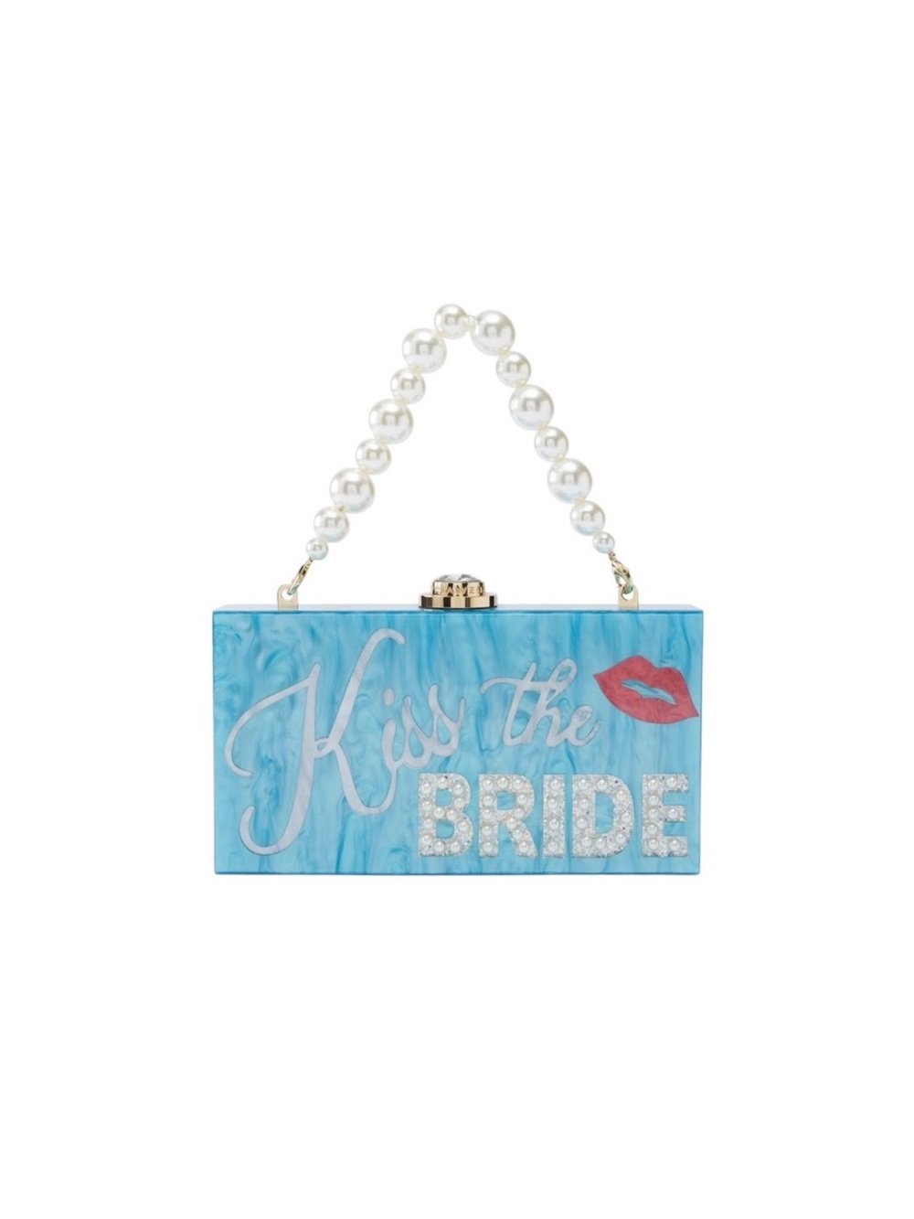 Sophia Webster Blue Marbled 'Kiss the Bride' Box Clutch with Pearl Handle